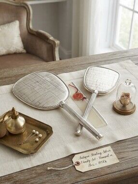 Silver-Tone Vanity Mirror and Brush Set - Unbranded